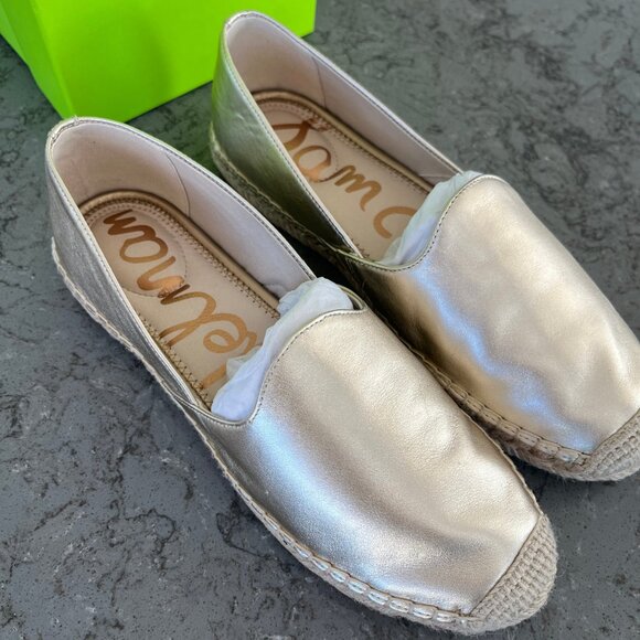 Sam Edelman Kesia espadrille flats in gold leather. - Picture 4 of 7